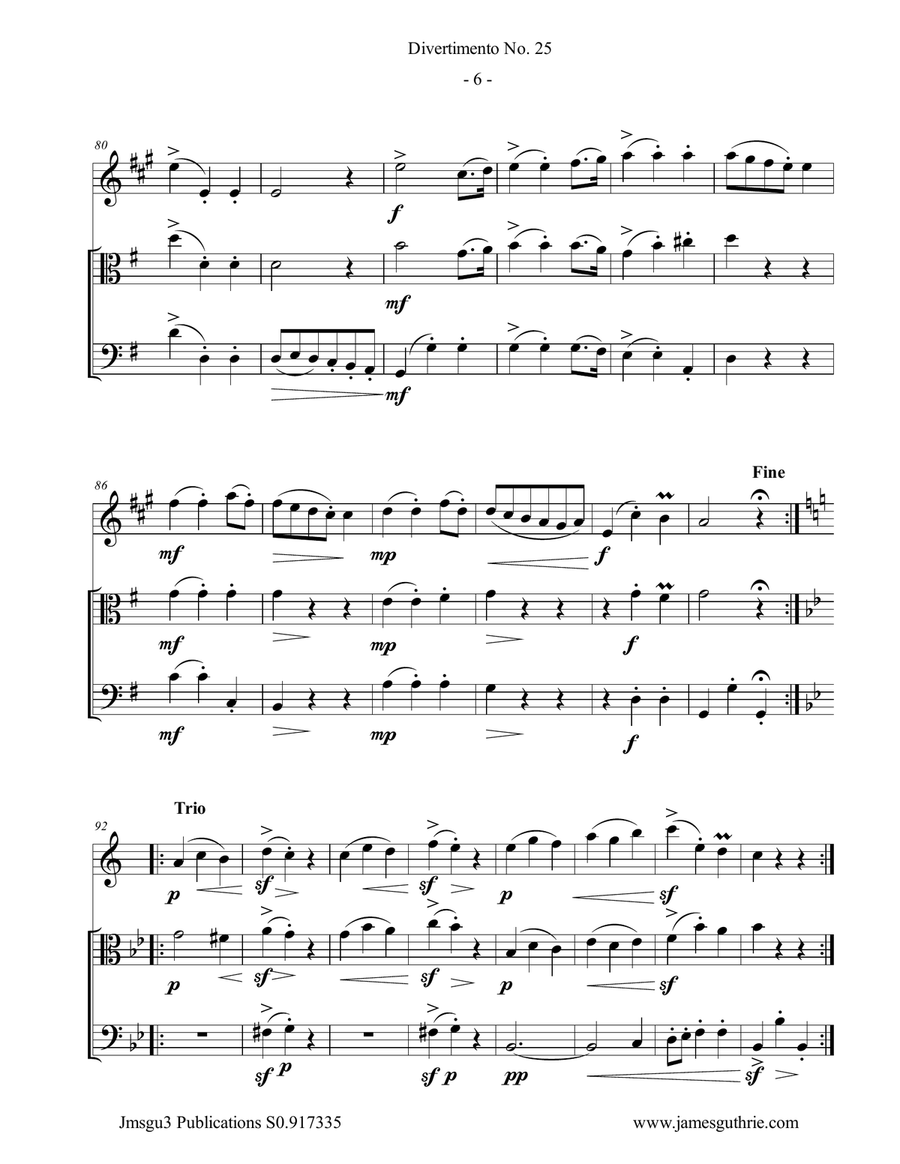 Haydn: Divertimento No. 25 Trio for Clarinet, Viola & Cello Small Ensemble scores gallery preview page 6