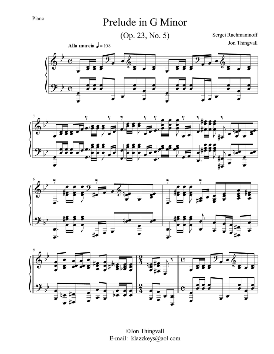 Rachmaninoff Prelude in G minor (Op 23, No 5) with embellishments Piano Solo scores gallery preview page 1