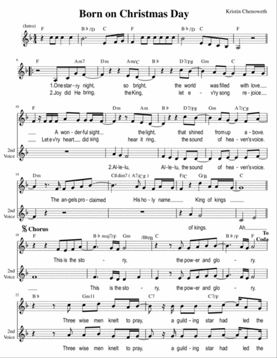 Born on Christmas Day with 2nd voice vocal SA scores gallery preview page 1