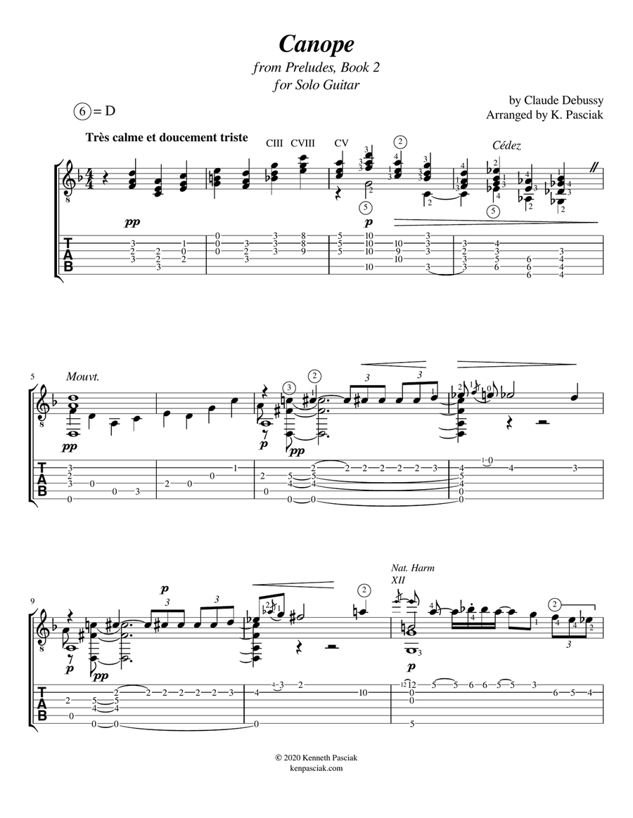 Canope by Debussy (for Solo Guitar) Classical Guitar scores gallery preview page 3