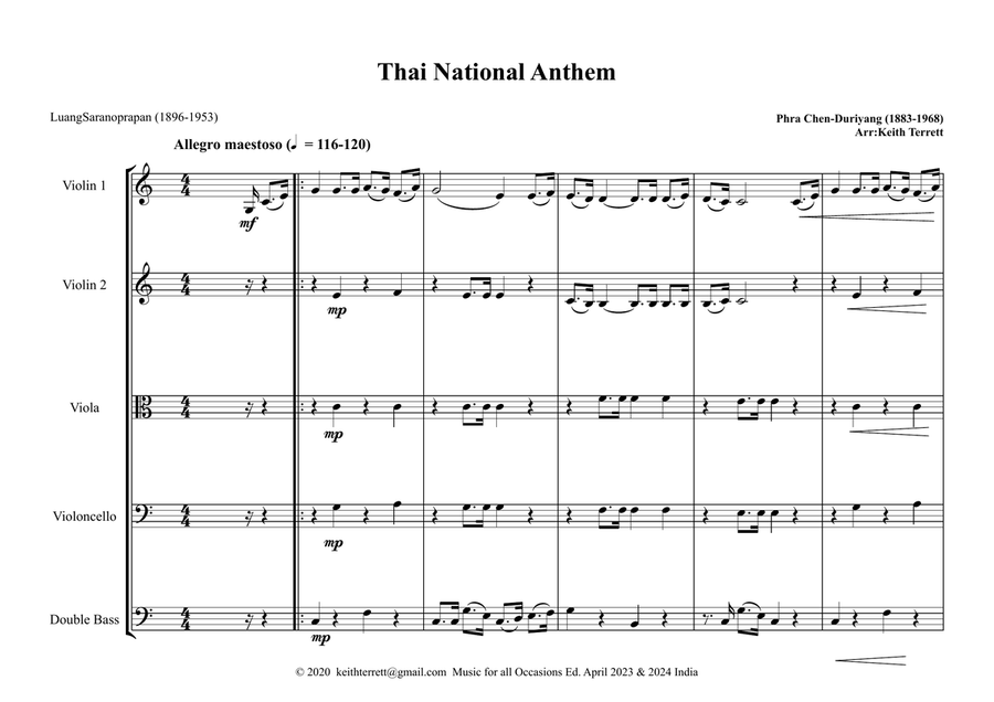 Thai National Anthem for String Orchestra (World National Anthem Series) String Orchestra scores gallery preview page 2