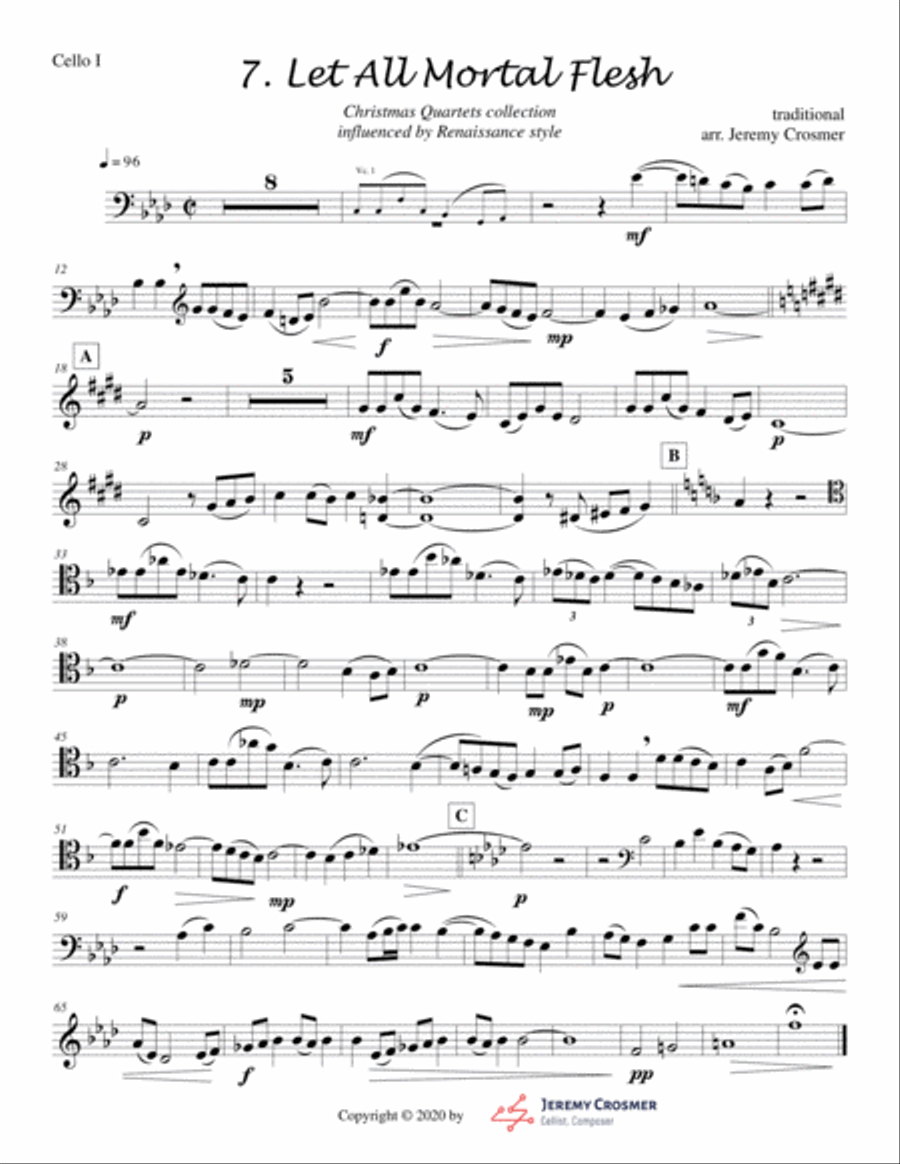 Let All Mortal Flesh CELLO Quartet - ADVANCED String Quartet scores gallery preview page 6