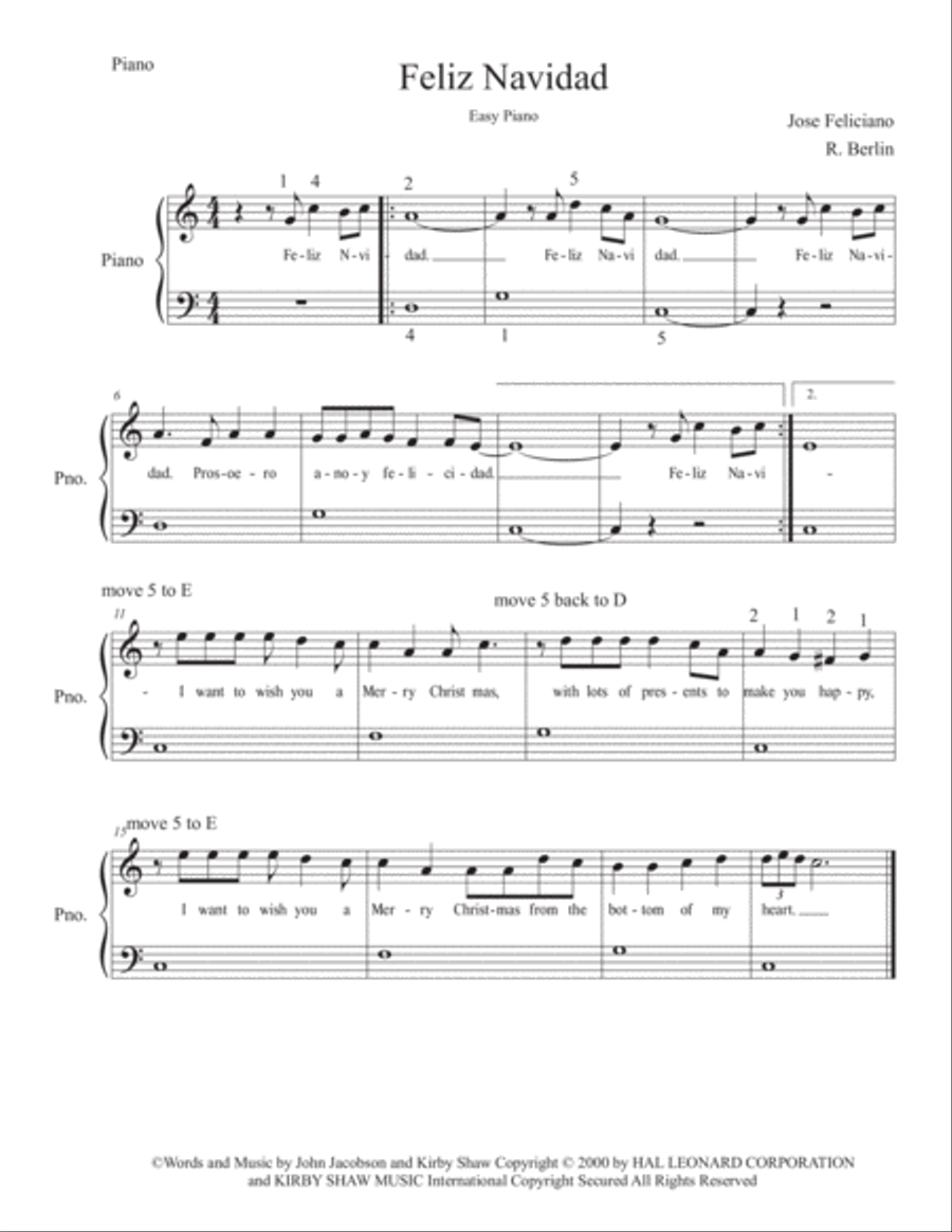 Feliz Navidad Easy Piano scores gallery preview page 1
