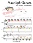 Moonlight Sonata First Movement Easy Piano Sheet Music with Colored Notes mini preview