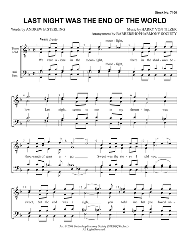 Last Night Was The End Of The World (arr. Barbershop Harmony Society)
