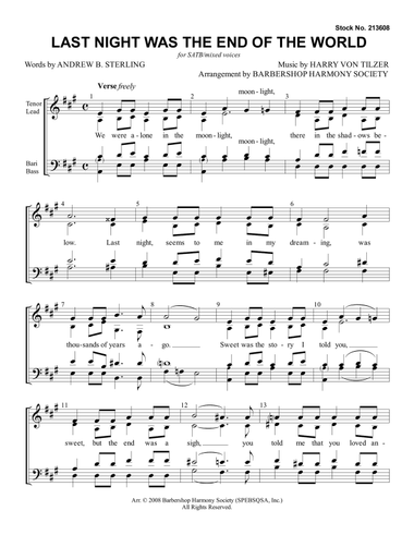 Last Night Was The End Of The World (arr. Barbershop Harmony Society)