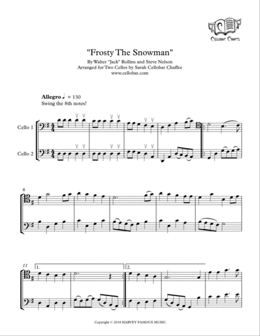 Frosty The Snowman Cello scores gallery preview page 1