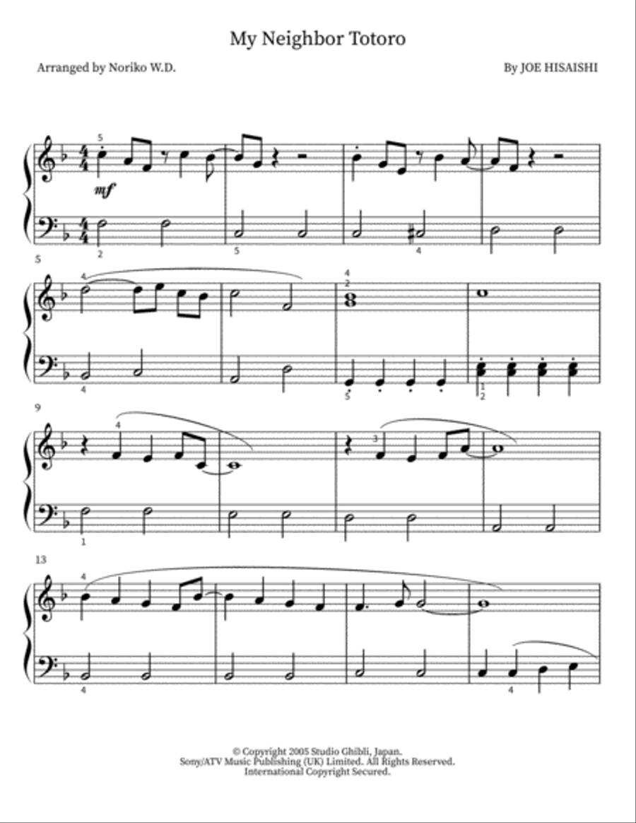 My Neighbor Totoro Easy Piano scores gallery preview page 1