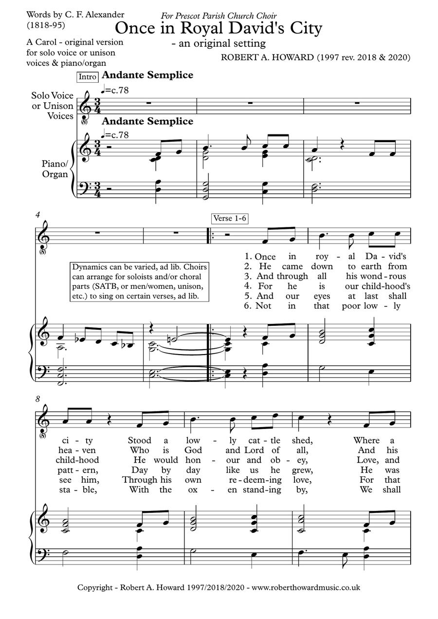 Once in Royal David's City (Easy unison/solo version) Unison Choir scores gallery preview page 2