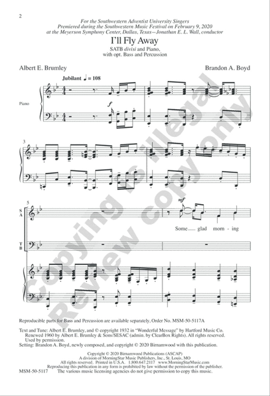 I'll Fly Away (Choral Score) Divisi scores gallery preview page 2