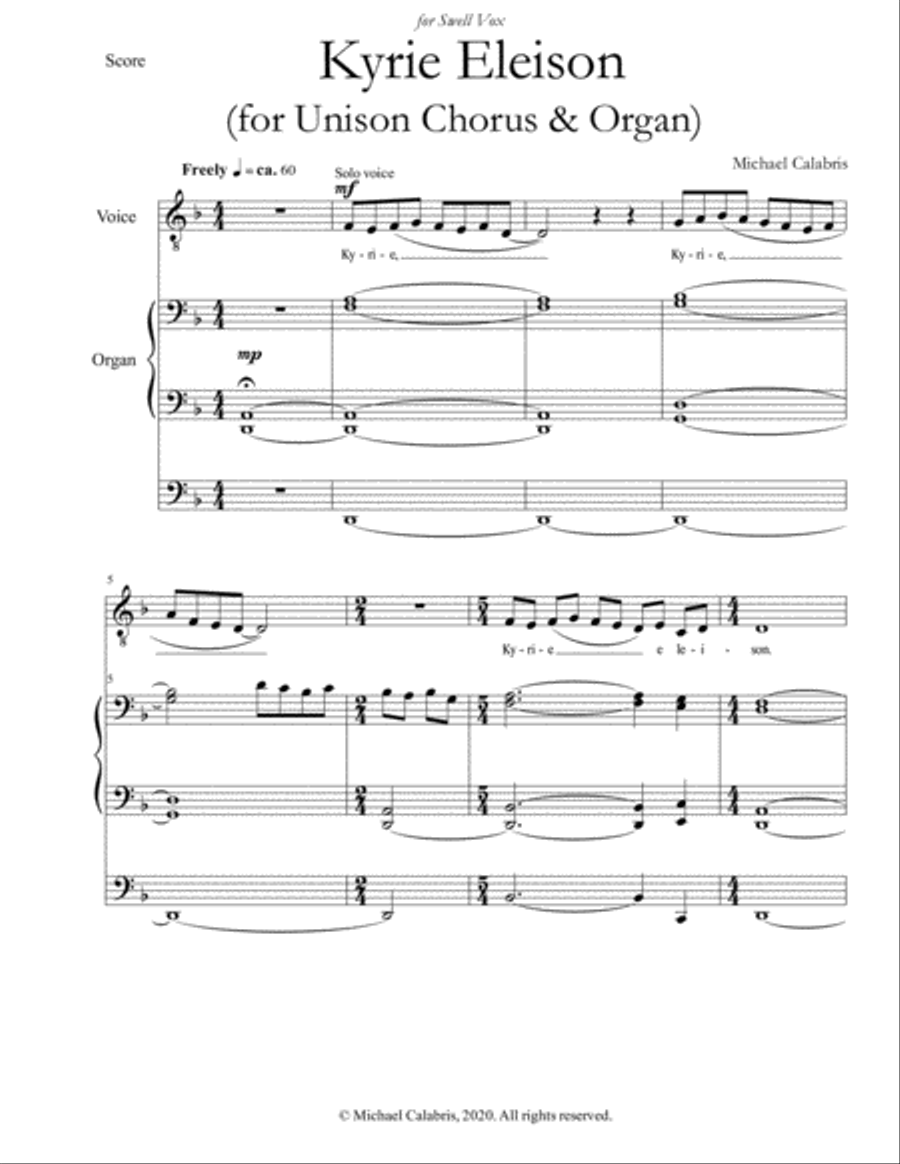 Kyrie Eleison (for Unison Chorus & Organ) Unison Choir scores gallery preview page 2