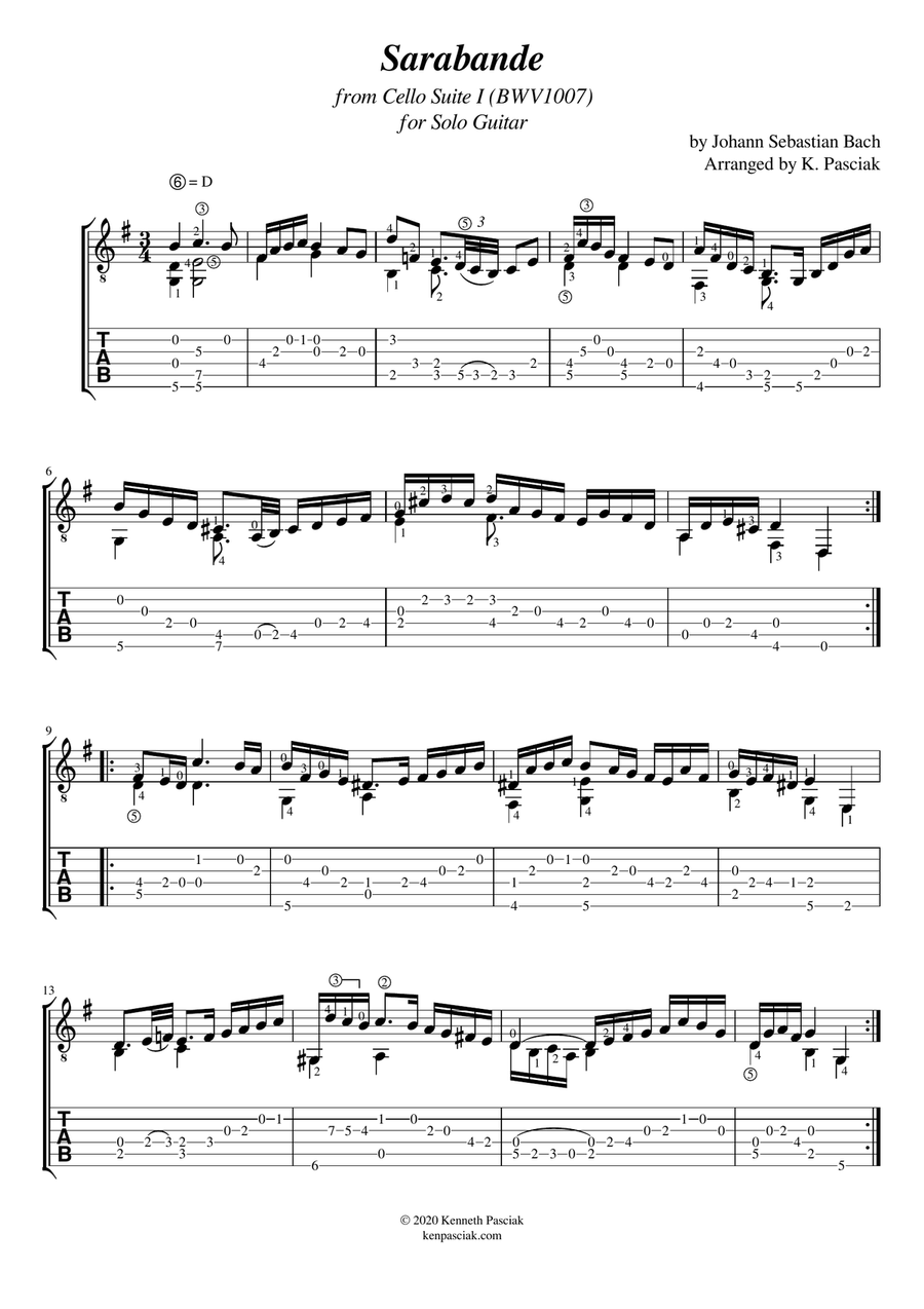 Sarabande from BWV1007 (for Solo Guitar) Acoustic Guitar scores gallery preview page 3