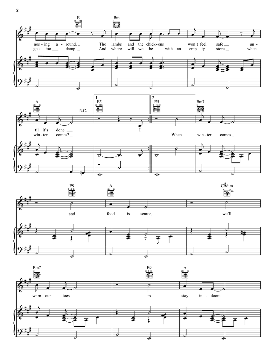 Winter Bird / When Winter Comes Piano, Vocal, Guitar scores gallery preview page 2