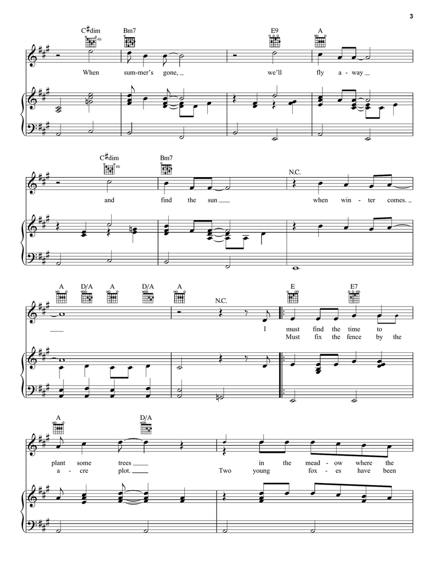 Winter Bird / When Winter Comes Piano, Vocal, Guitar scores gallery preview page 3