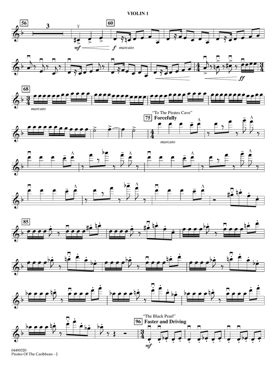 Pirates of the Caribbean (arr. Ted Ricketts) - Violin 1 Full Orchestra scores gallery preview page 2