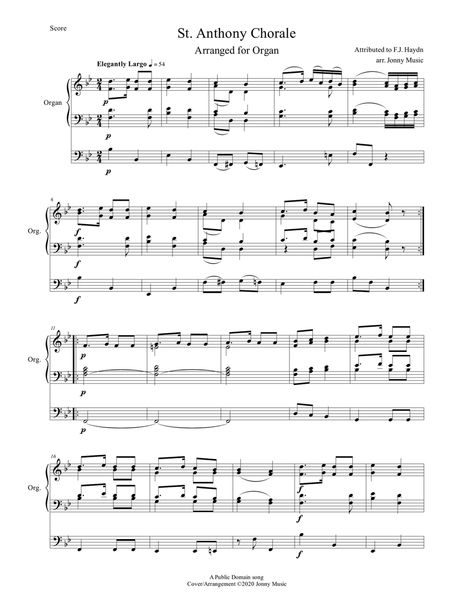 St. Anthony Chorale (attr. F.J. Haydn) Arranged for Organ Organ Solo scores gallery preview page 2