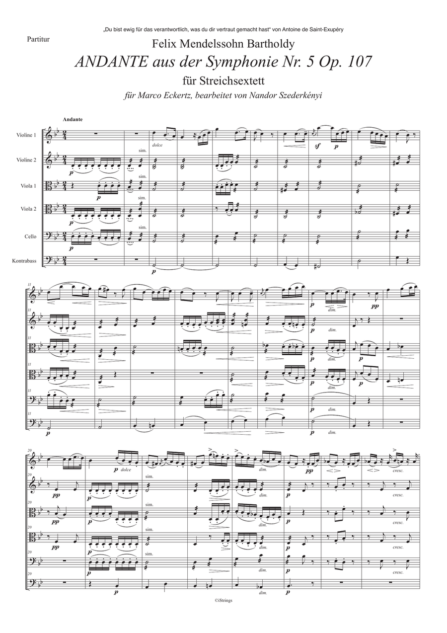 Andante from symphony No. 5 Op. 107 for string sextet String Orchestra scores gallery preview page 2