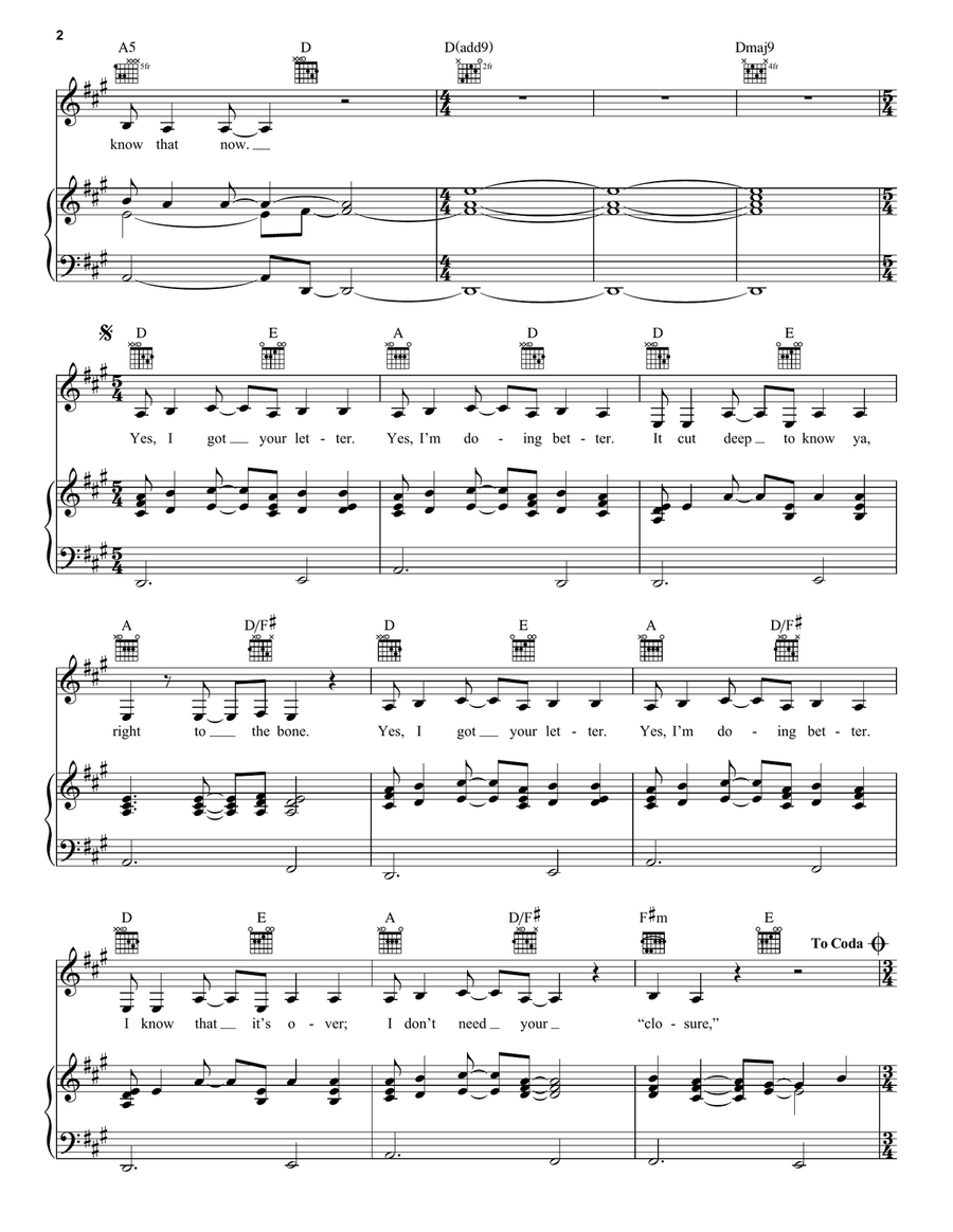 closure closure Piano, Vocal, Guitar scores gallery preview page 2