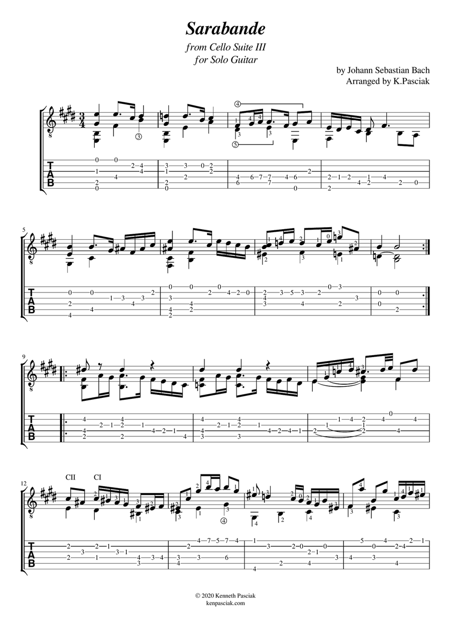Sarabande from BWV1009 (for Solo Guitar) Acoustic Guitar scores gallery preview page 3