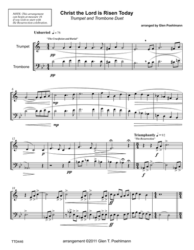 CHRIST THE LORD IS RISEN TODAY - TRUMPET & TROMBONE (unaccompanied)
