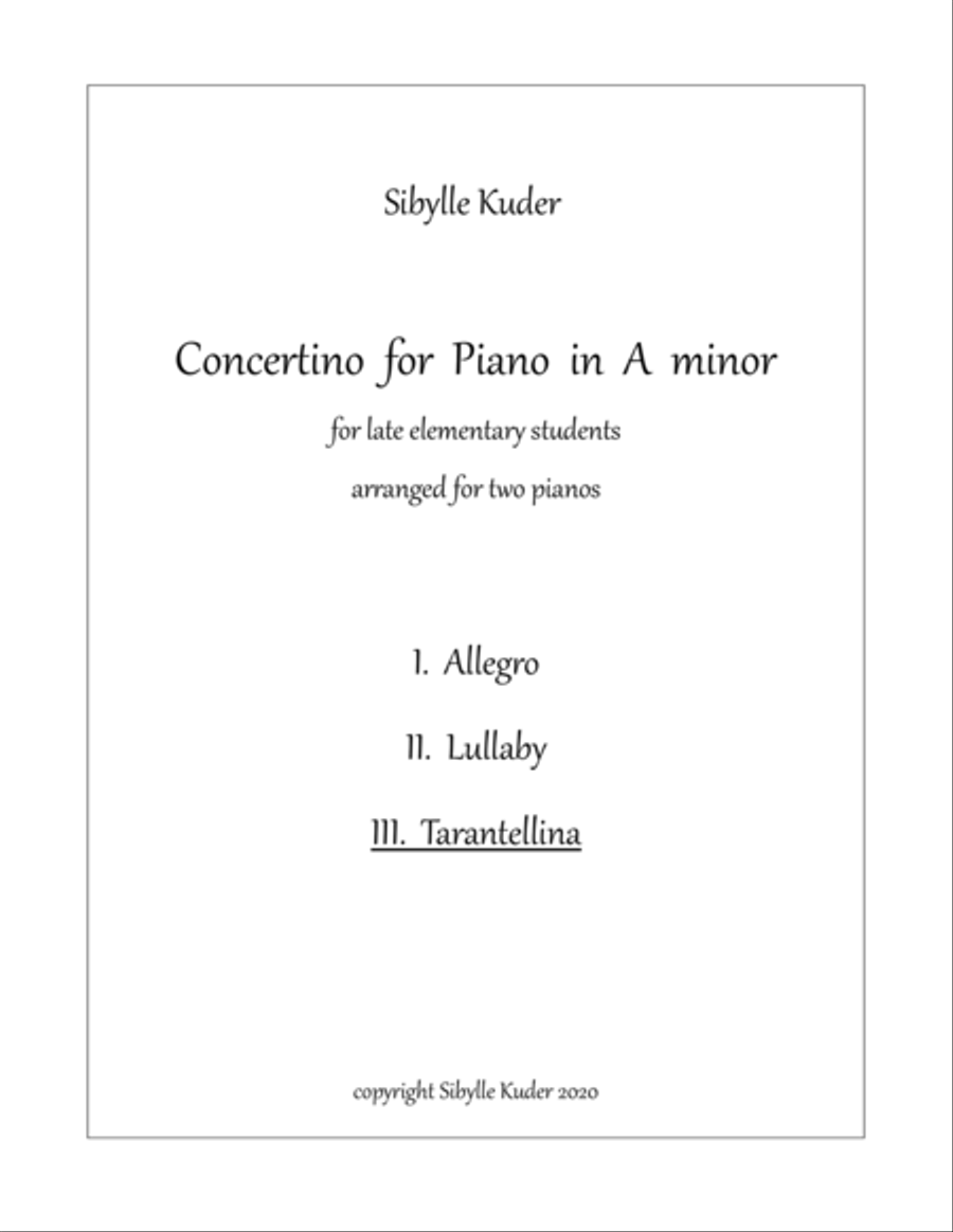Concertino in A minor III. Tarantellina Score and Parts scores gallery preview page 1