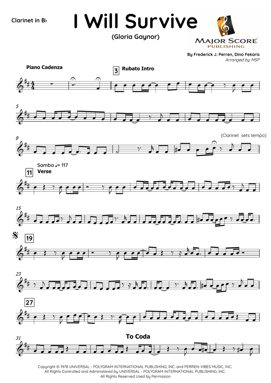 I Will Survive B-Flat Clarinet scores gallery preview page 2