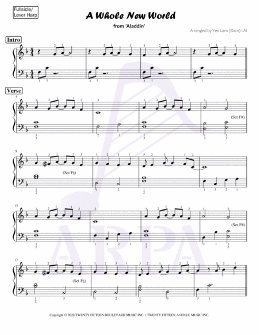 A Whole New World Harp scores gallery preview page 1