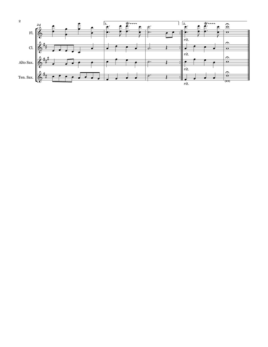 Bourree for Woodwind Quartet (Flute, Clarinet, Alto Sax, Tenor Sax) Woodwind Quartet scores gallery preview page 2