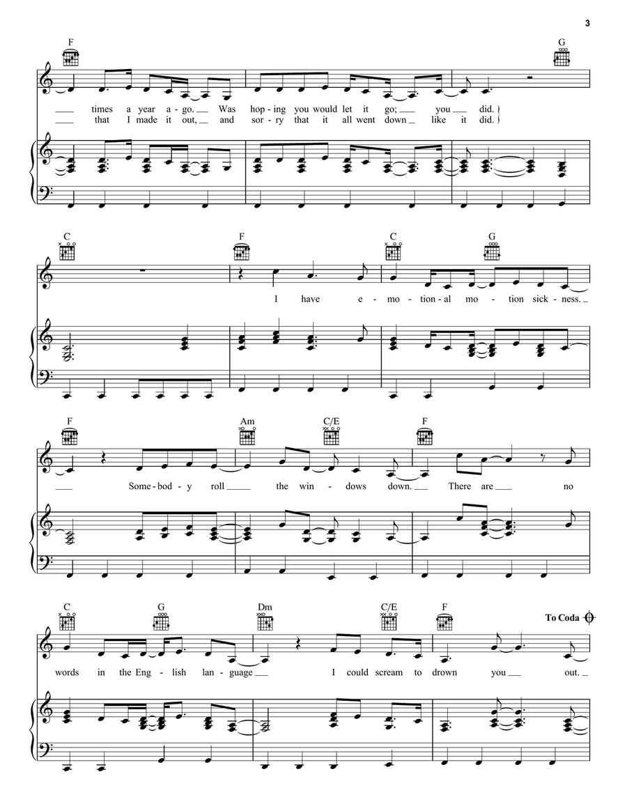 Motion Sickness Motion Sickness Piano, Vocal, Guitar scores gallery preview page 3