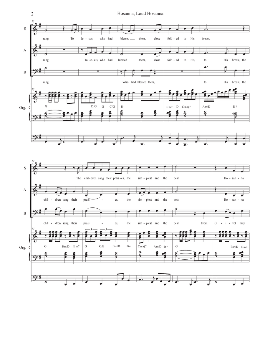 Hosanna, Loud Hosanna (Vocal Trio (SAB) - Organ accompaniment) 4-Part scores gallery preview page 2
