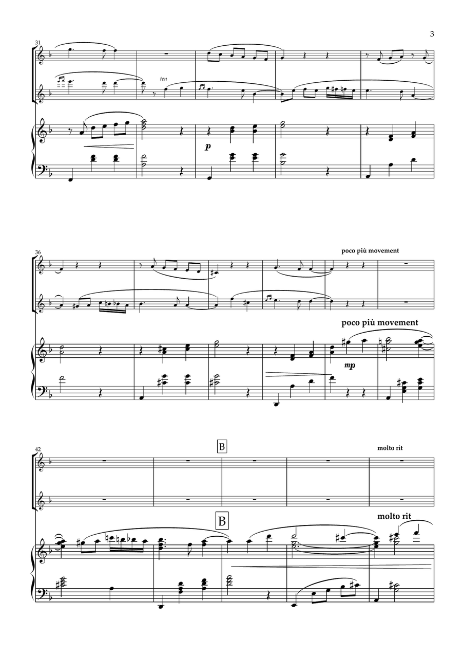 Dark Eyes Traditional Folk Song - for Flute Duet and Piano-Intermediate Flute Duet scores gallery preview page 4