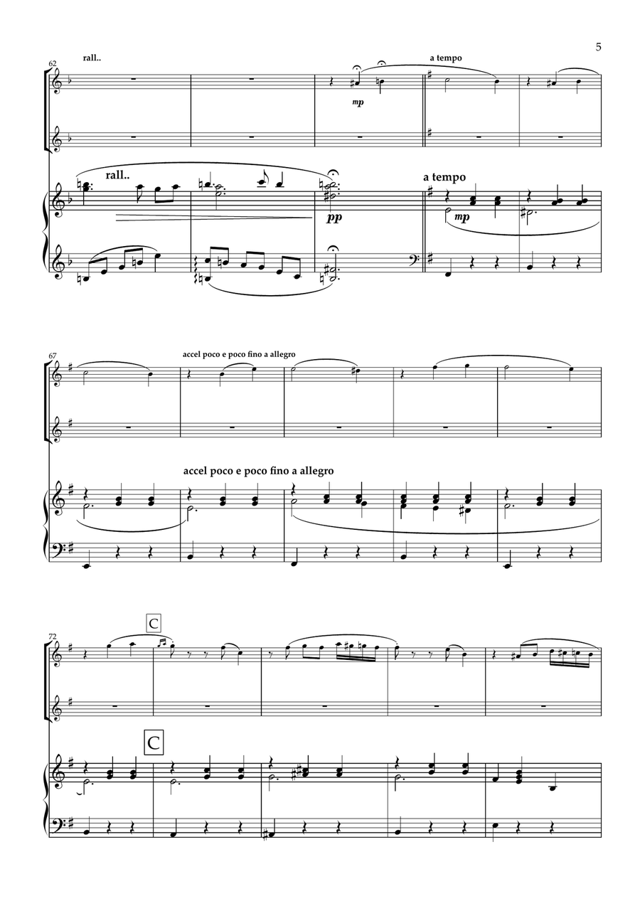 Dark Eyes Traditional Folk Song - for Flute Duet and Piano-Intermediate Flute Duet scores gallery preview page 6