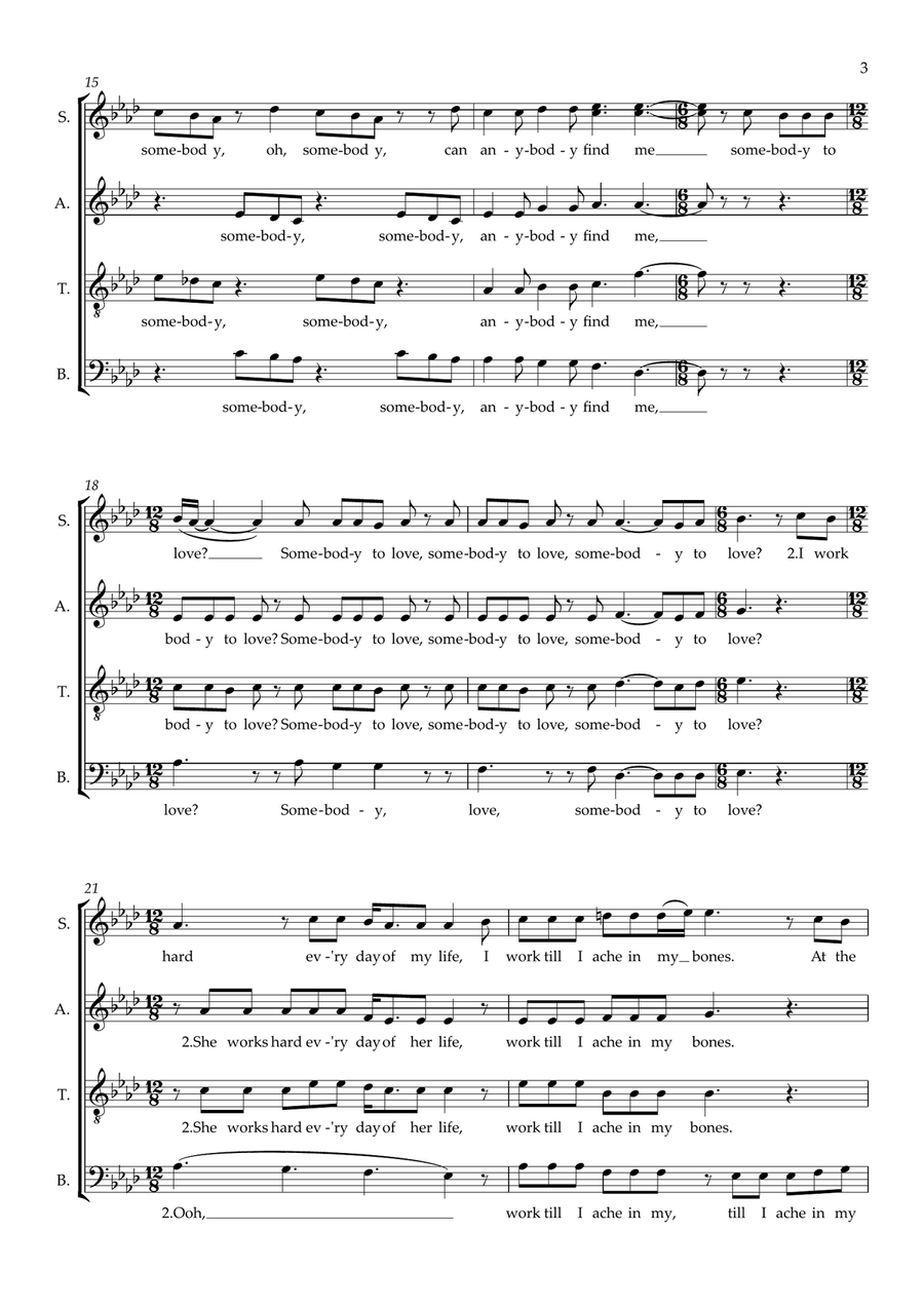 Somebody to Love (arr. Wendy Sergeant) SSATBB scores gallery preview page 3