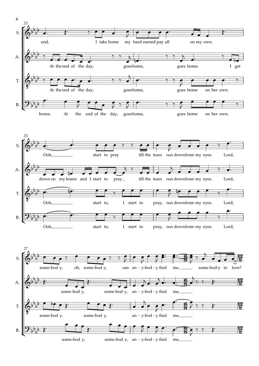 Somebody to Love (arr. Wendy Sergeant) SSATBB scores gallery preview page 4
