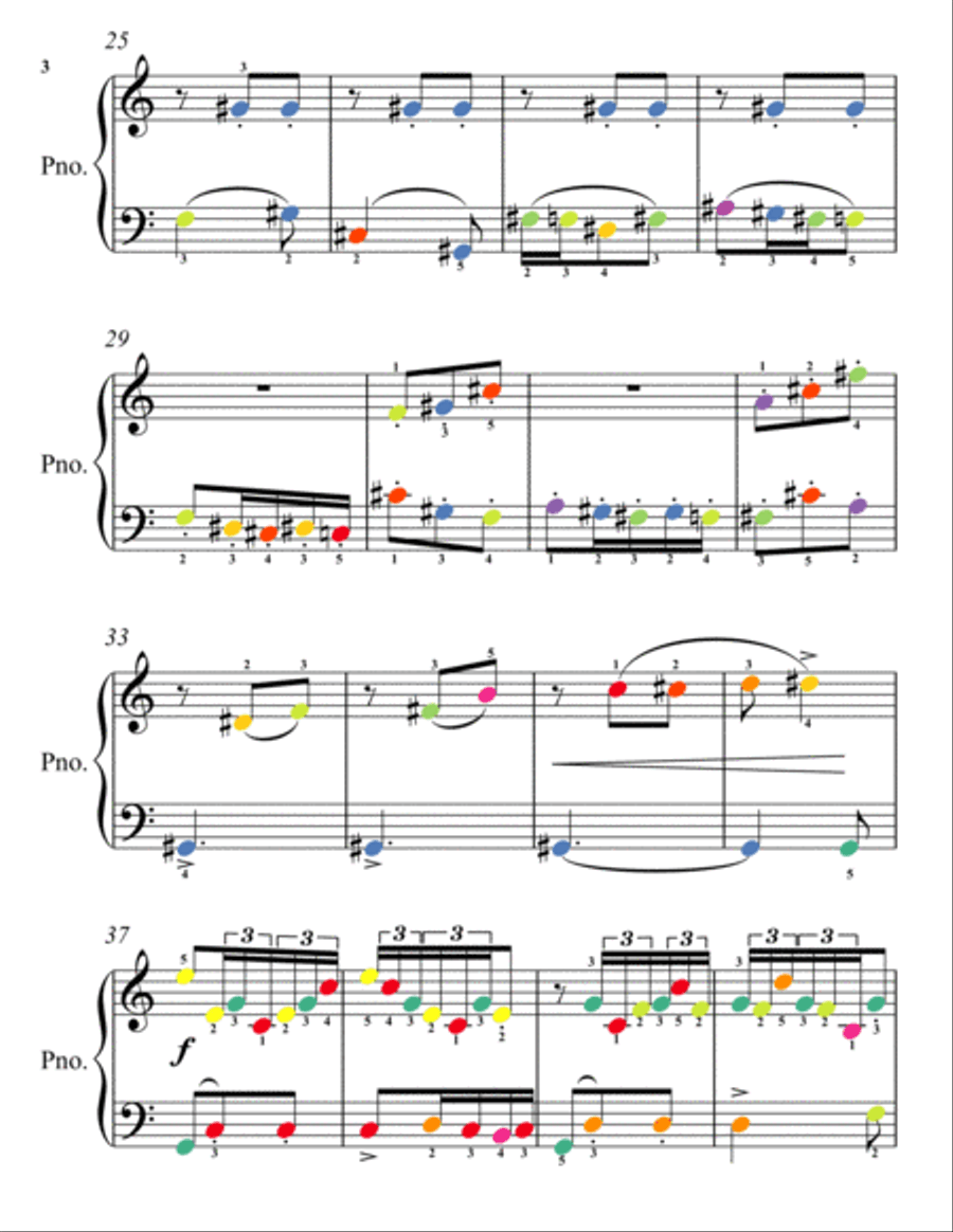 The Elephant Carnival of the Animals Easy Piano Sheet Music with Colored Notes Easy Piano scores gallery preview page 3
