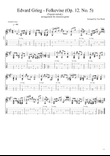 Edvard Grieg - Folkevise (Op. 12: No. 5) classical guitar arrangement with tablature and score