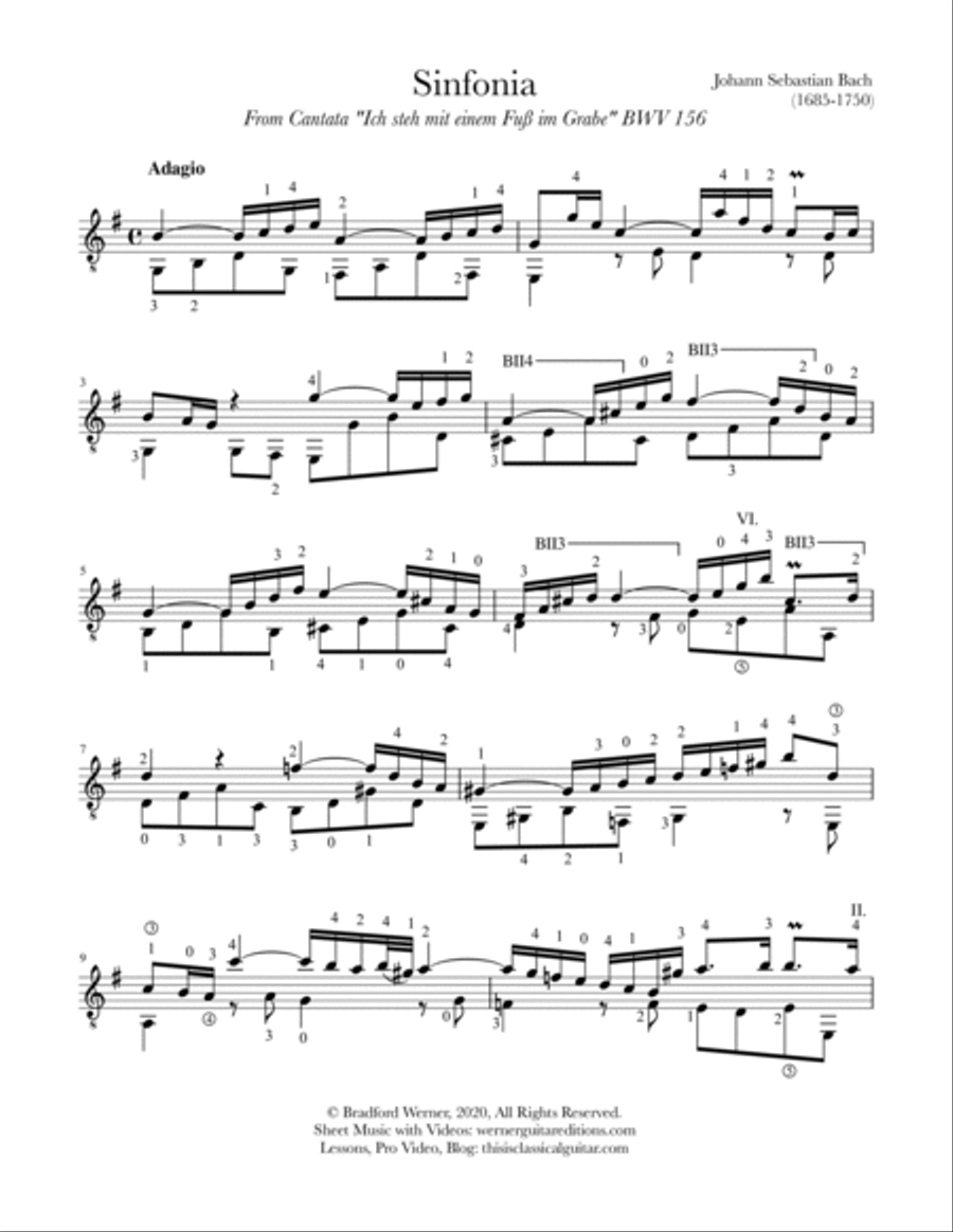 Sinfonia (Arioso) from BWV 156 by Bach for Guitar Classical Guitar scores gallery preview page 2