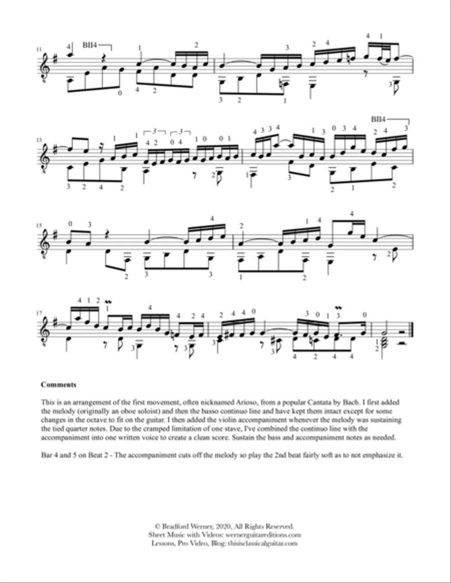 Sinfonia (Arioso) from BWV 156 by Bach for Guitar Classical Guitar scores gallery preview page 3
