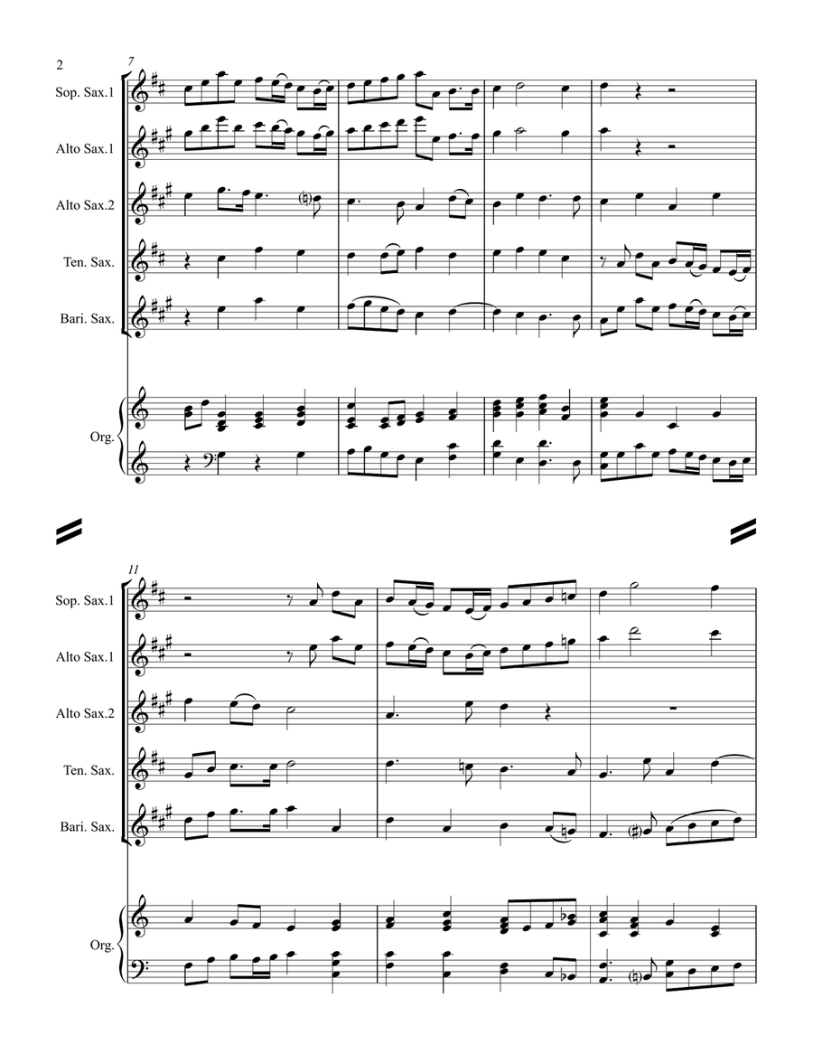 Let All the Angels of God Worship Him (for Saxophone Quartet SATB or AATB & optional Organ) Saxophone Quartet scores gallery preview page 3