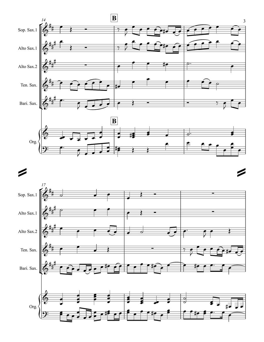 Let All the Angels of God Worship Him (for Saxophone Quartet SATB or AATB & optional Organ) Saxophone Quartet scores gallery preview page 4