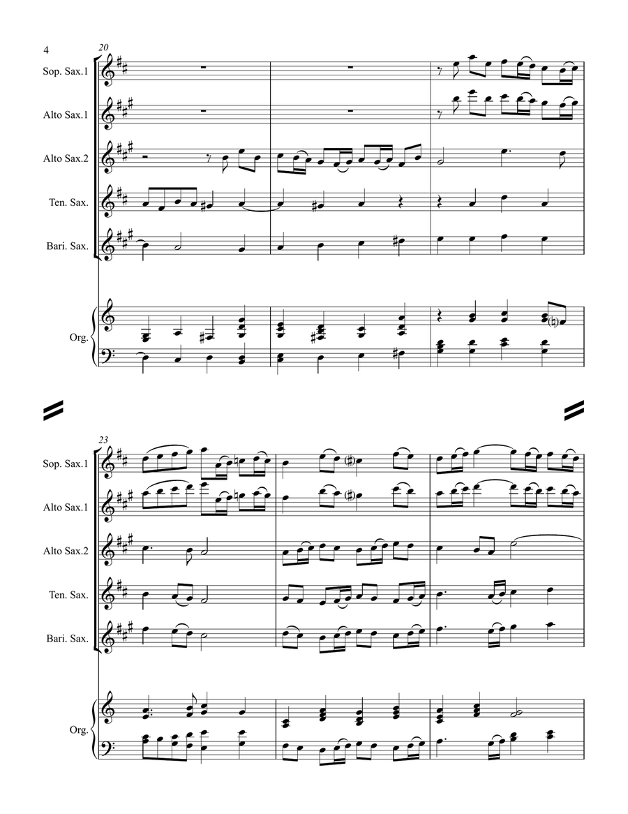 Let All the Angels of God Worship Him (for Saxophone Quartet SATB or AATB & optional Organ) Saxophone Quartet scores gallery preview page 5