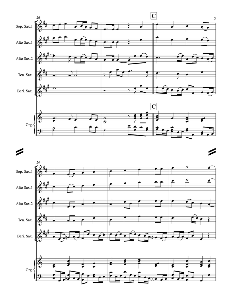 Let All the Angels of God Worship Him (for Saxophone Quartet SATB or AATB & optional Organ) Saxophone Quartet scores gallery preview page 6