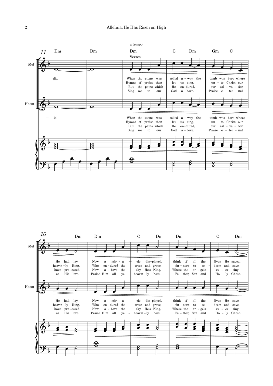Alleluia, He Has Risen on High - duet and piano Small Ensemble scores gallery preview page 2