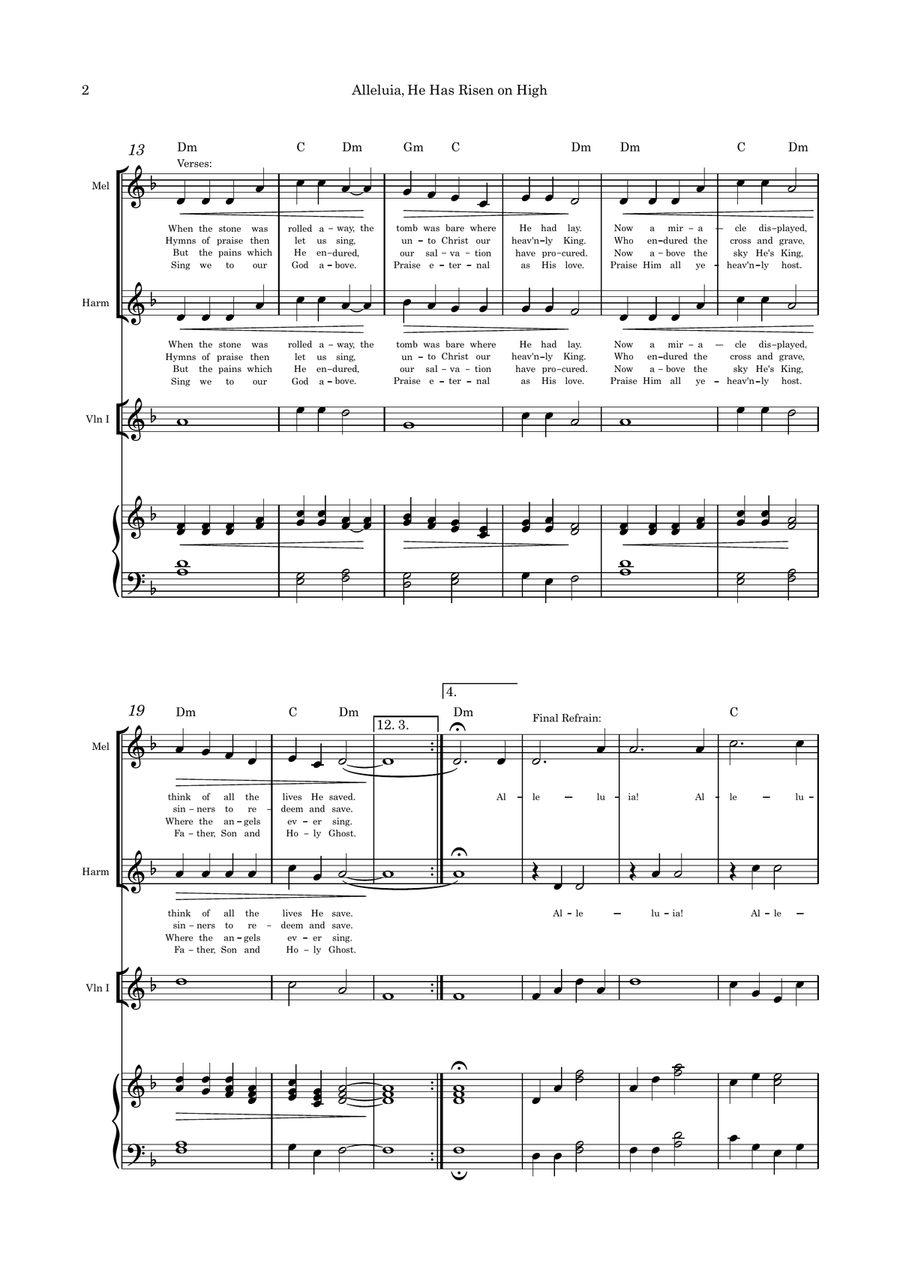 Alleluia, He Has Risen on High - violin, duet and piano Small Ensemble scores gallery preview page 2