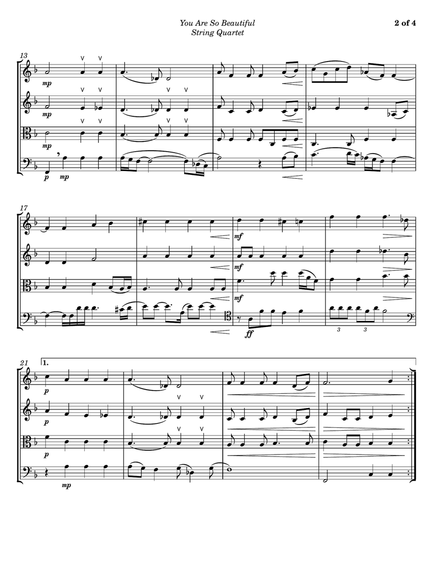You Are So Beautiful String Quartet scores gallery preview page 2