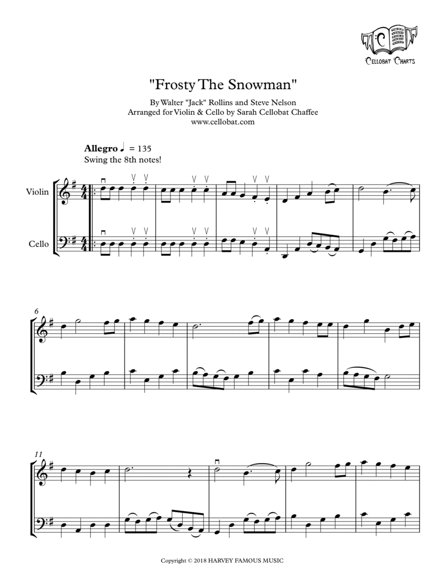 Frosty The Snowman Cello scores gallery preview page 1