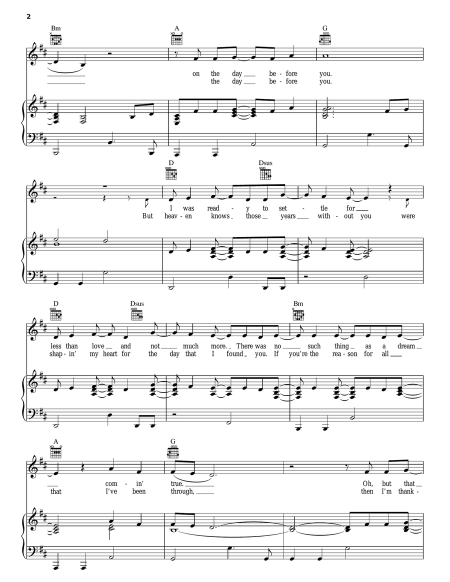The Day Before You The Day Before You Piano, Vocal, Guitar scores gallery preview page 2