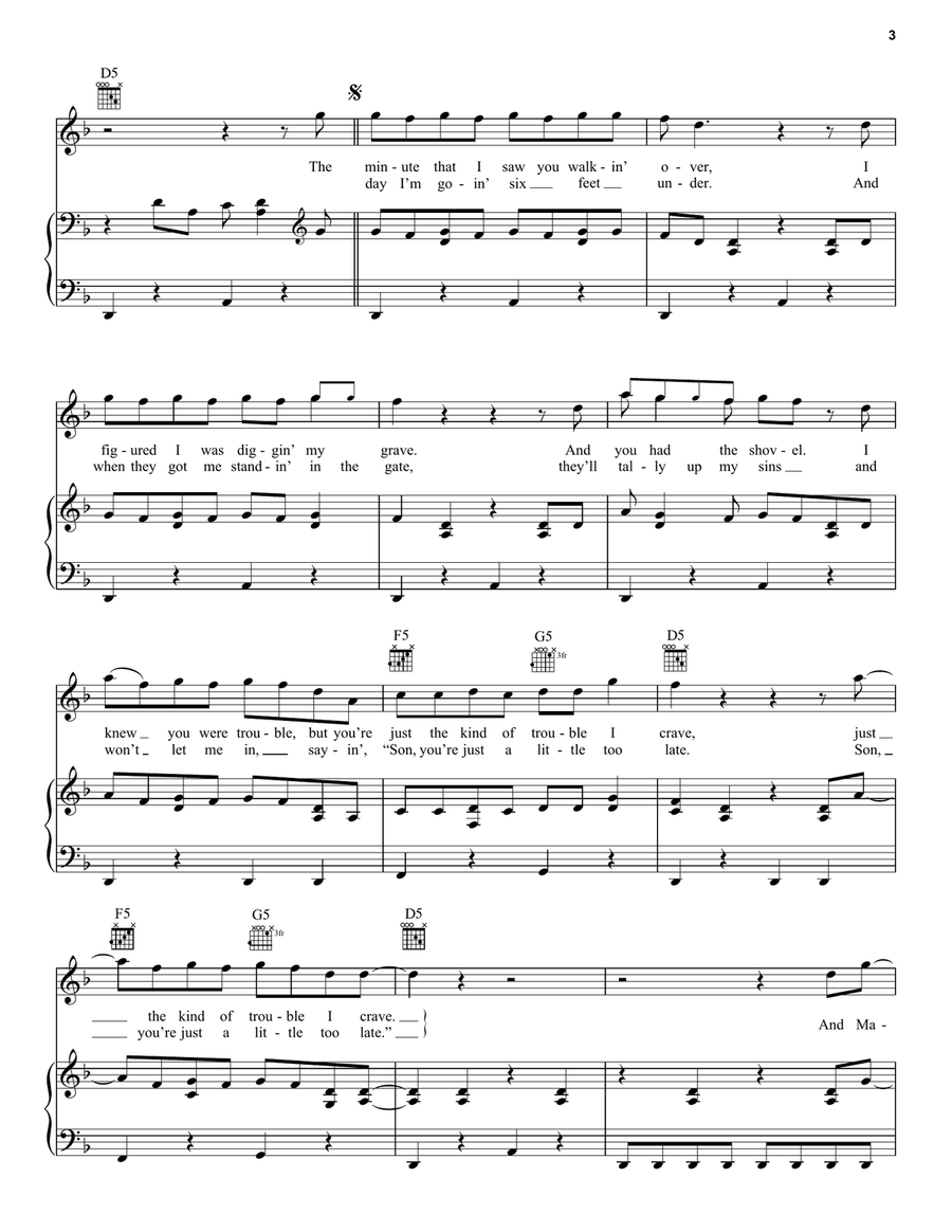 Devil Always Made Me Think Twice Piano, Vocal, Guitar scores gallery preview page 3