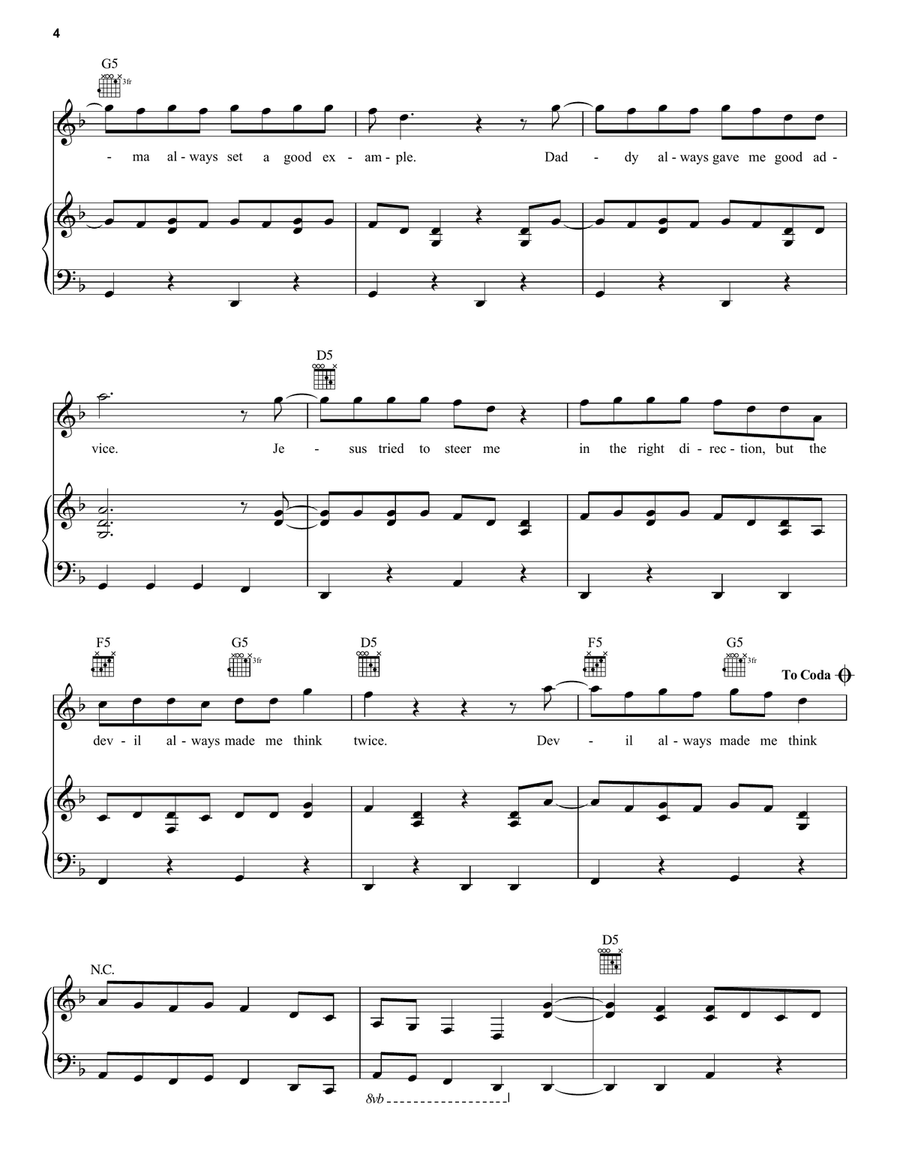 Devil Always Made Me Think Twice Piano, Vocal, Guitar scores gallery preview page 4