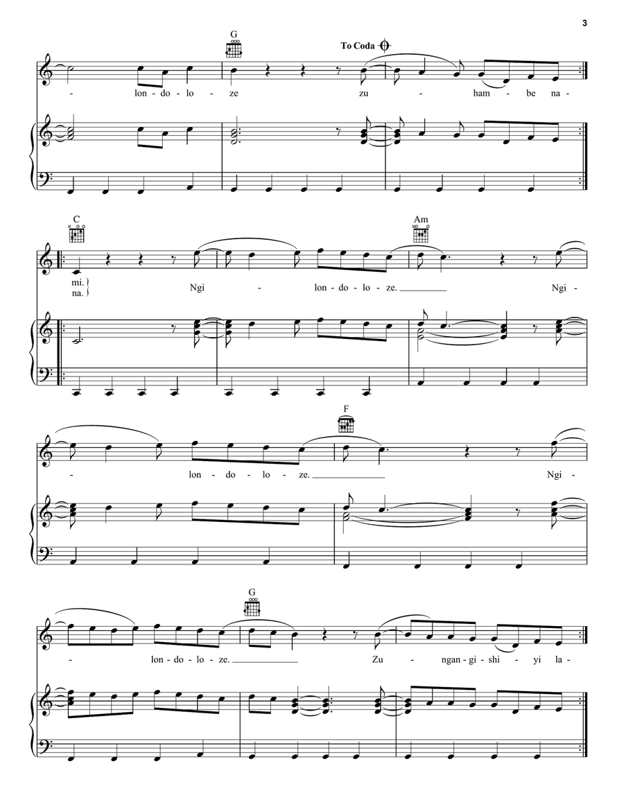 Jerusalema (feat. Nomcebo Zikode) Piano, Vocal, Guitar scores gallery preview page 3